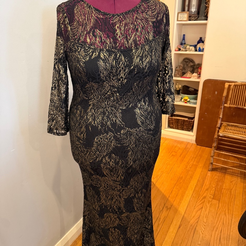 Back and gold lace formal
